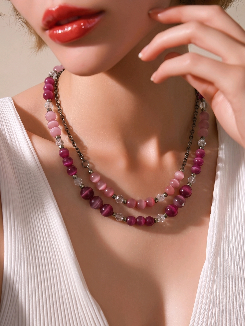 New York & Company pink and purple faux pearl necklace silver plated